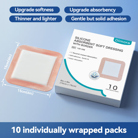 Dimora Super Absorbent Dressings, Self-Adhesive Bandages, 10 packs