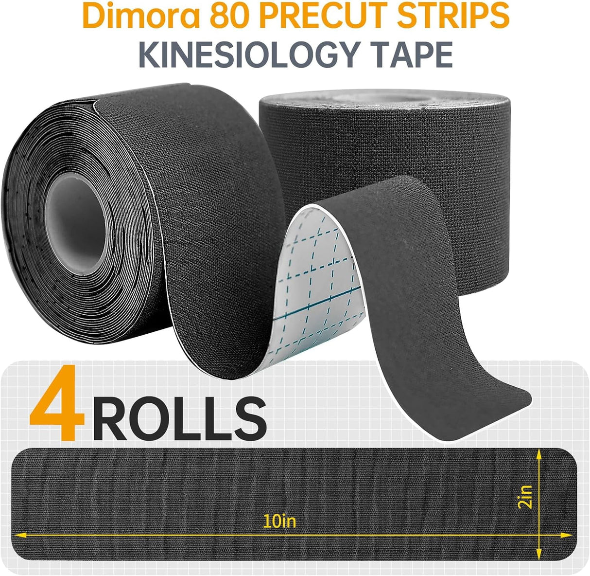 Dimora Kinesiology Tape - Elastic Cotton Athletic Tape, 65.6 ft 80 Precut Strips in Total, Medical Grade Adhesive Sports Tape for Muscle Pain Relief and Joint Support