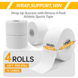 Dimora 4-Pack White Athletic Tape - Strong Adhesive Sports Tape No Sticky Residue Easy Tear Athletic Tapes & Wraps, Gymnastics Tape for Athletes(1.5inx45ft)