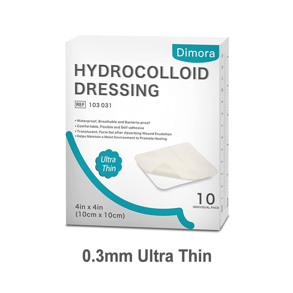 Dimora Hydrocolloid Dressing Sterile Self-Adhesive Patches Pads Bandages 10 Pack 4"x4"