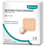 Dimora Silicone Foam Dressing with Border Waterproof Adhesive Bandages 4"X4" Pack of 10