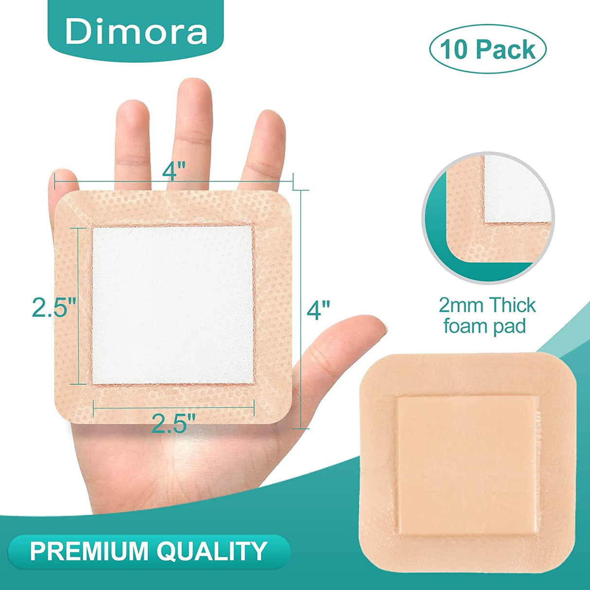 Dimora Silicone Foam Dressing with Border 20 Pack Waterproof Adhesive 4"x4"